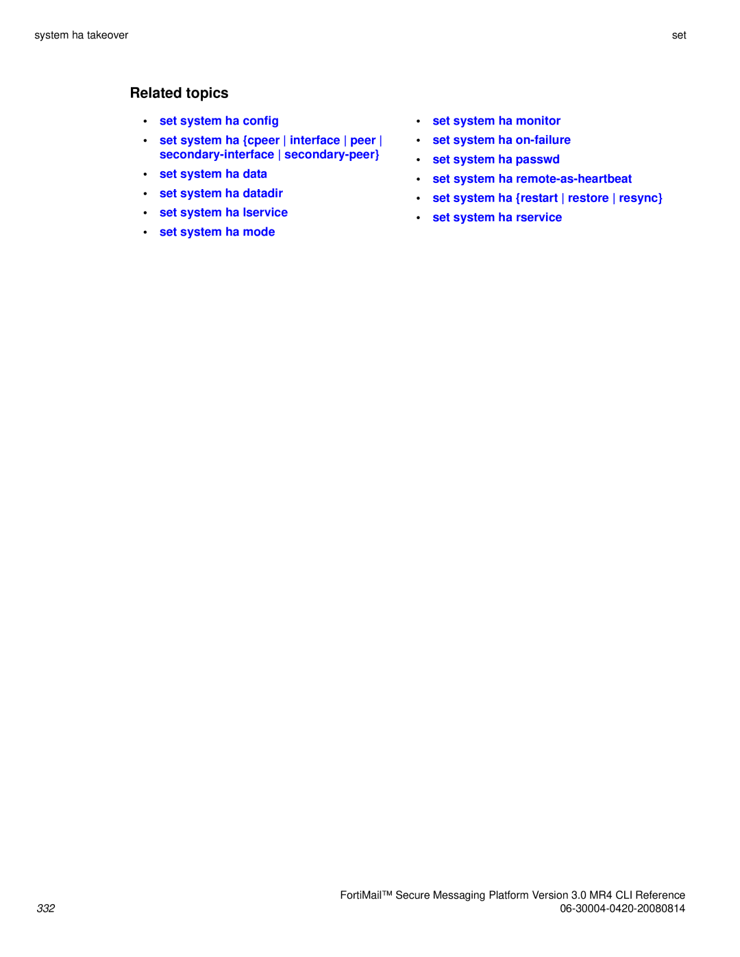 Fortinet 3.0 MR4 manual System ha takeover 