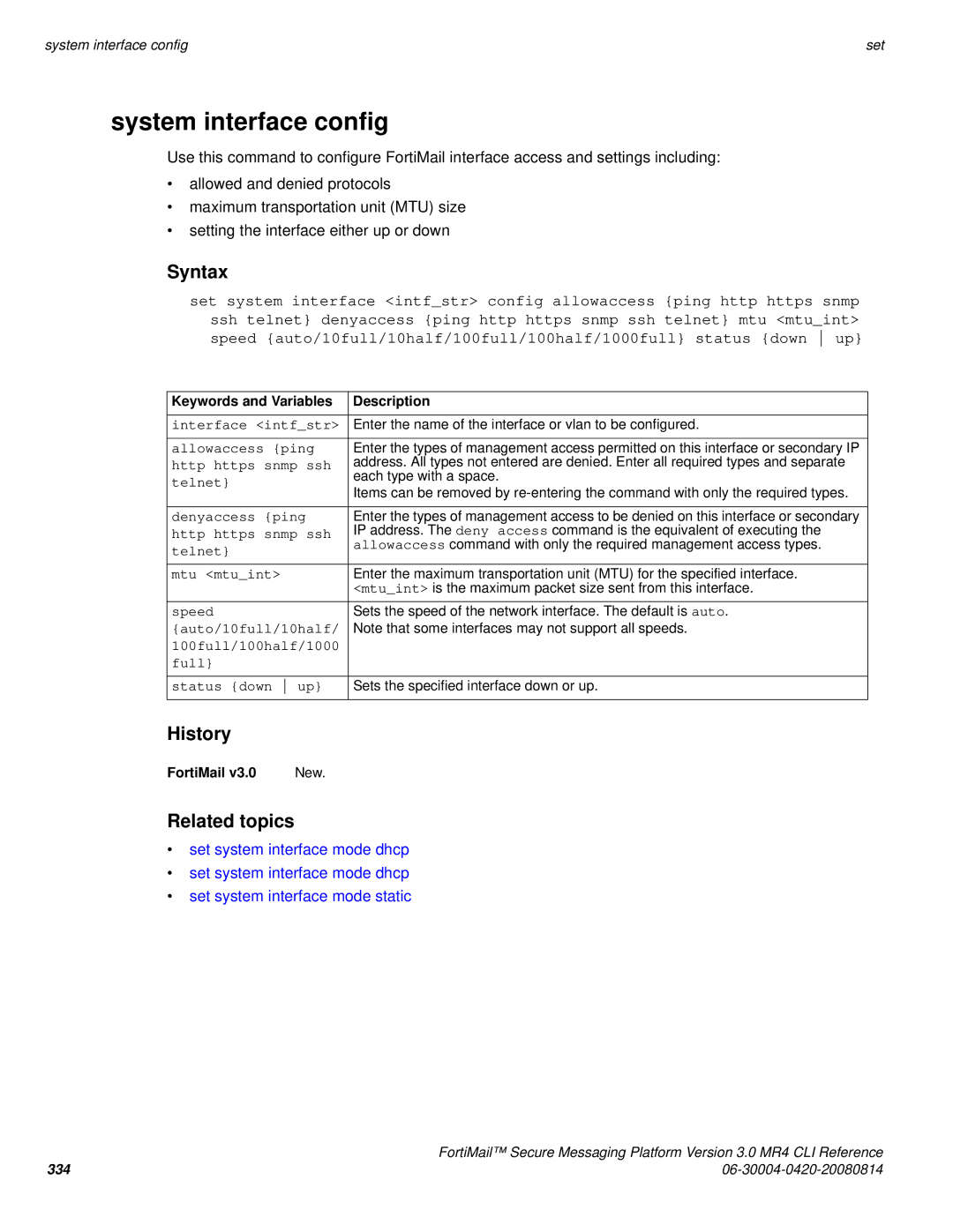 Fortinet 3.0 MR4 manual System interface config 