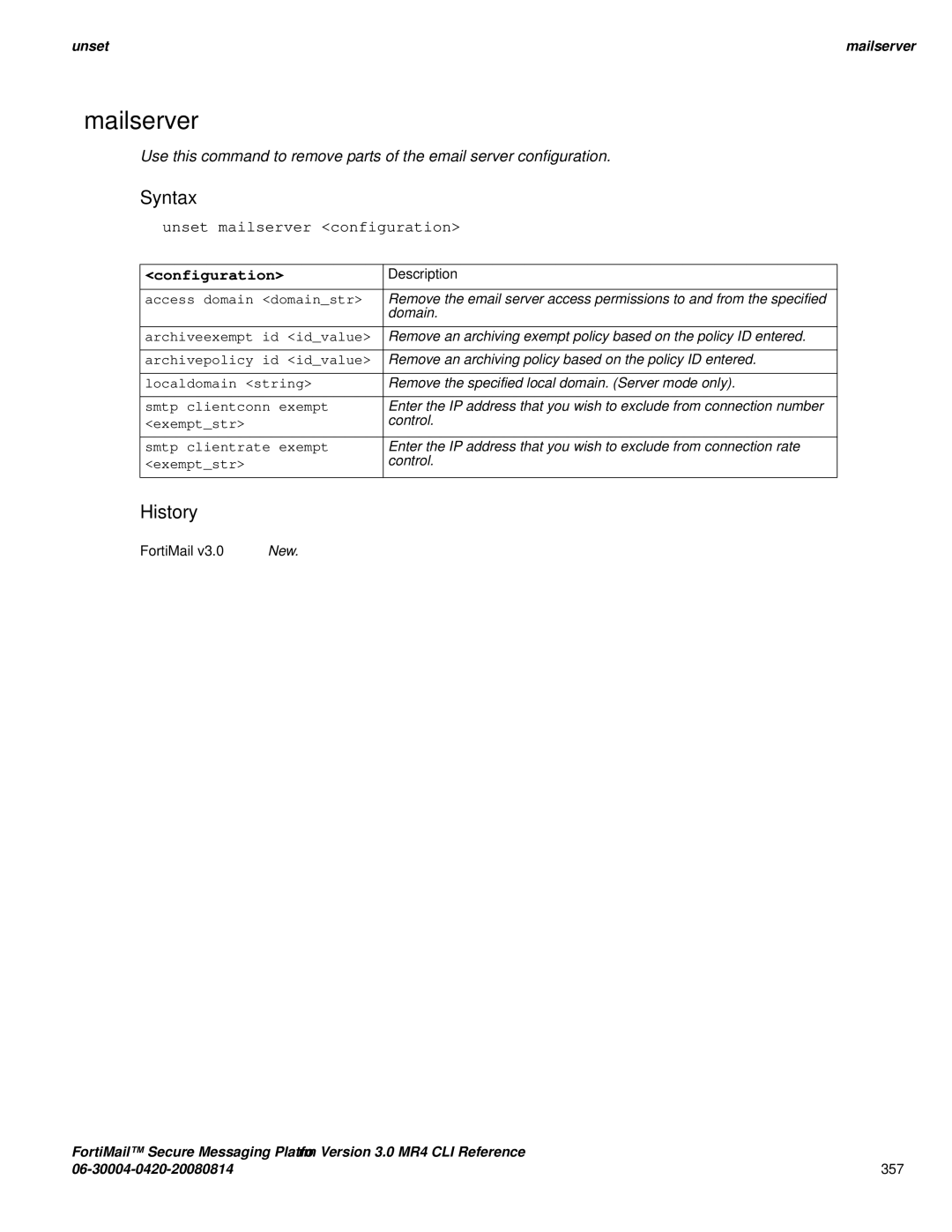 Fortinet 3.0 MR4 manual Unset mailserver configuration 