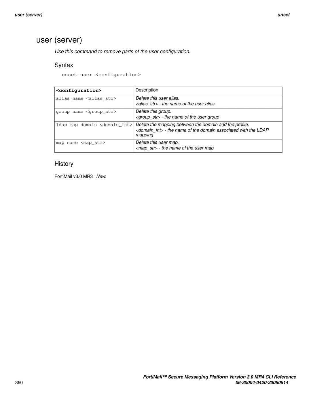 Fortinet 3.0 MR4 manual User server, Group name groupstr, Ldap map domain domainint 