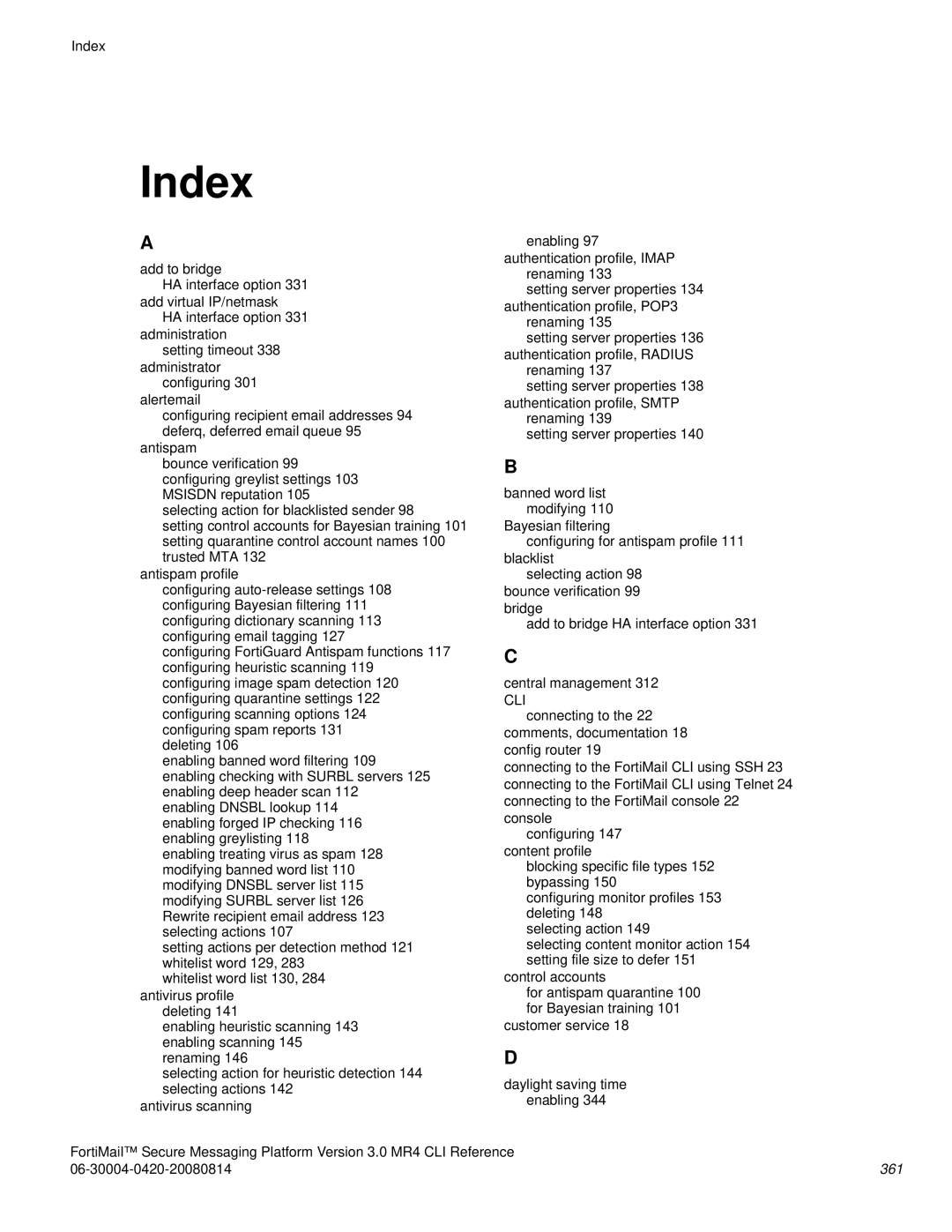 Fortinet 3.0 MR4 manual Index 