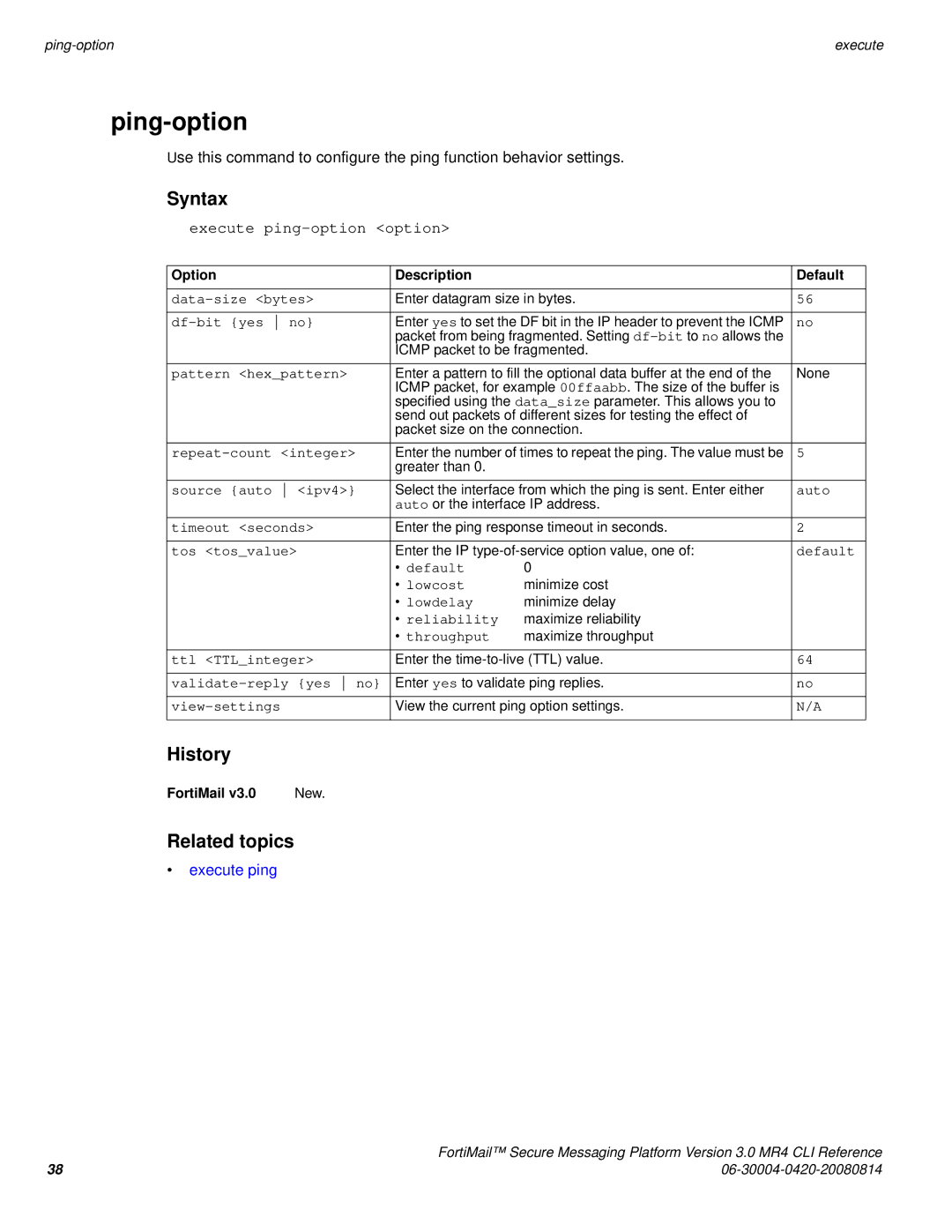 Fortinet 3.0 MR4 manual Ping-option, Execute ping-option option 