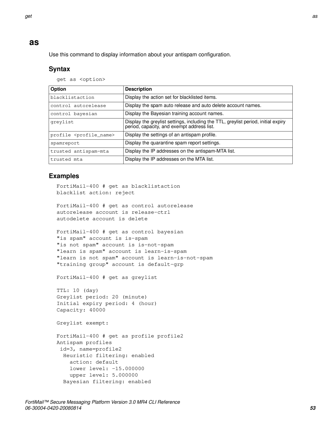 Fortinet 3.0 MR4 manual Get as option 