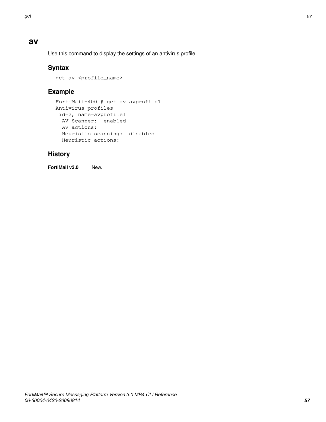 Fortinet 3.0 MR4 manual Get av profilename 