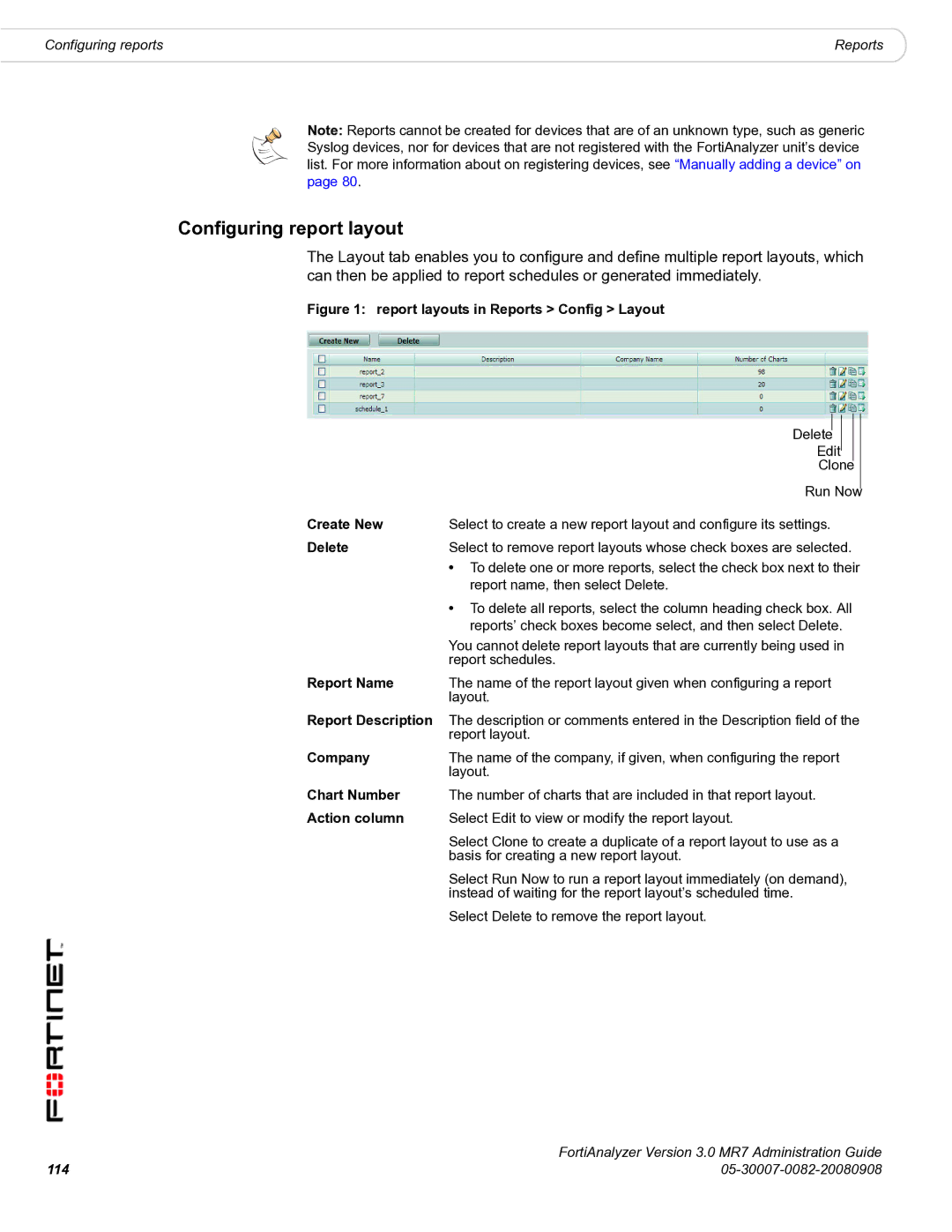 Fortinet 3.0 MR7 manual Configuring report layout 