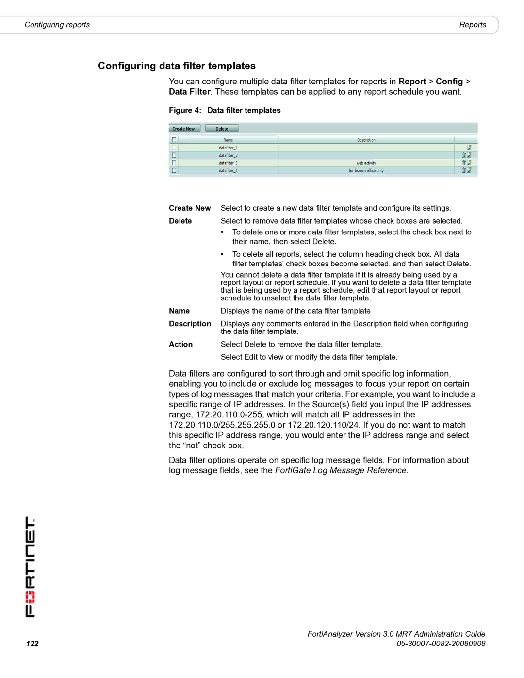 Fortinet 3.0 MR7 manual Configuring data filter templates, Data filter templates 