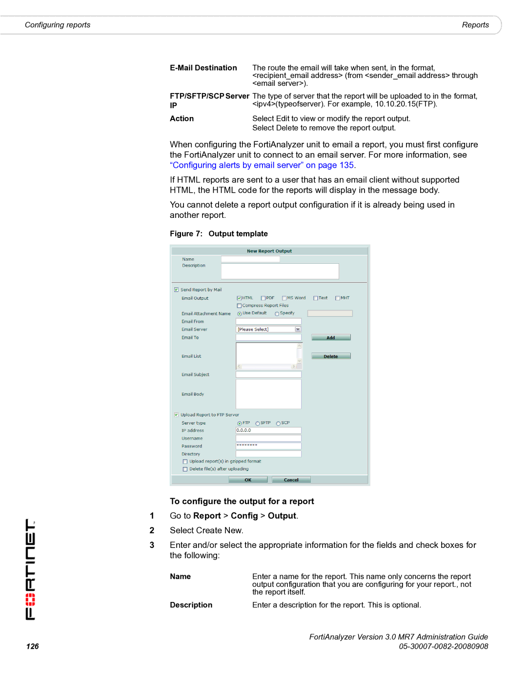 Fortinet 3.0 MR7 manual FTP/SFTP/SCP Server Action, Output template 