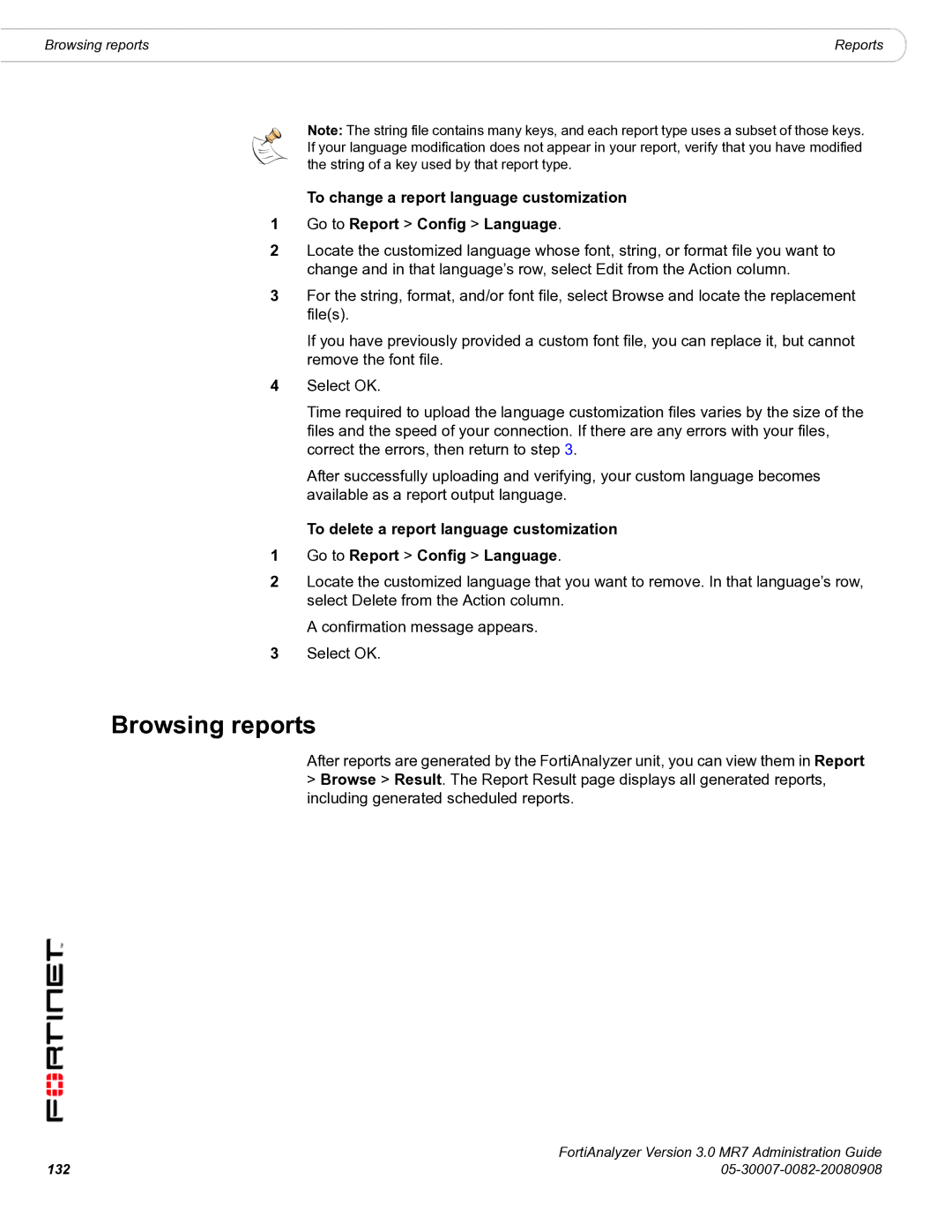 Fortinet 3.0 MR7 manual Browsing reports 