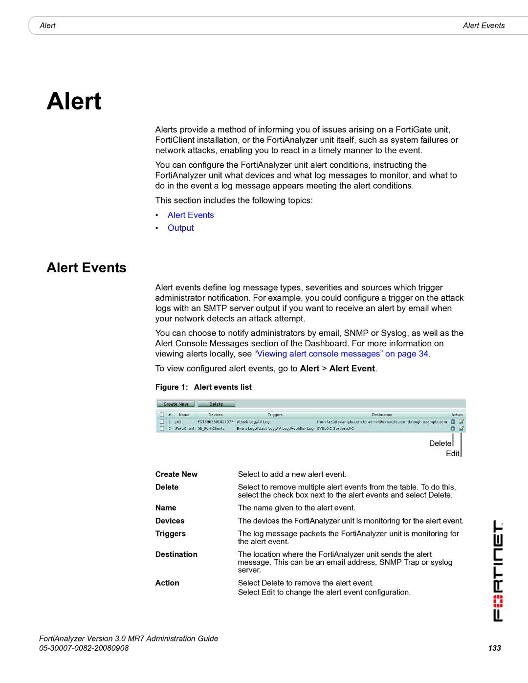 Fortinet 3.0 MR7 manual Alert Events, Triggers 