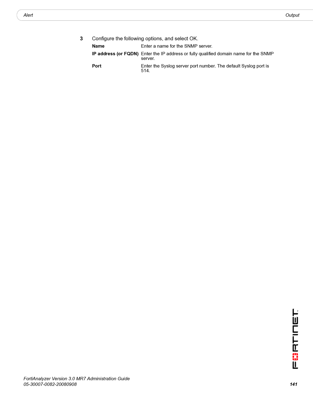 Fortinet 3.0 MR7 manual Configure the following options, and select OK, 141 