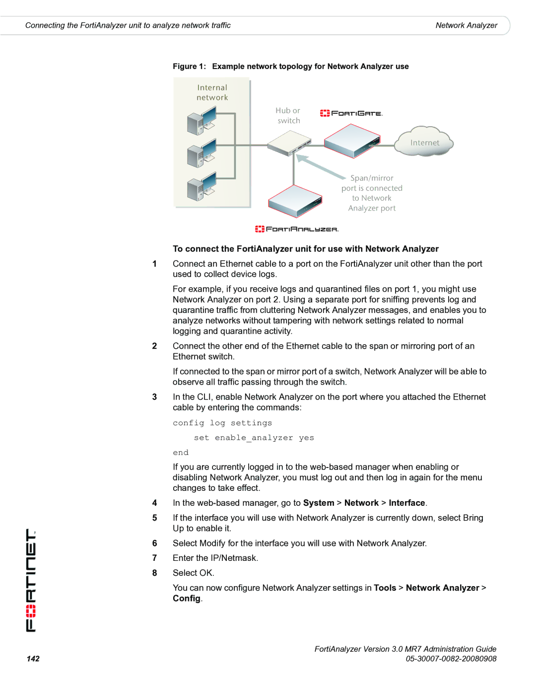 Fortinet 3.0 MR7 manual Example network topology for Network Analyzer use 