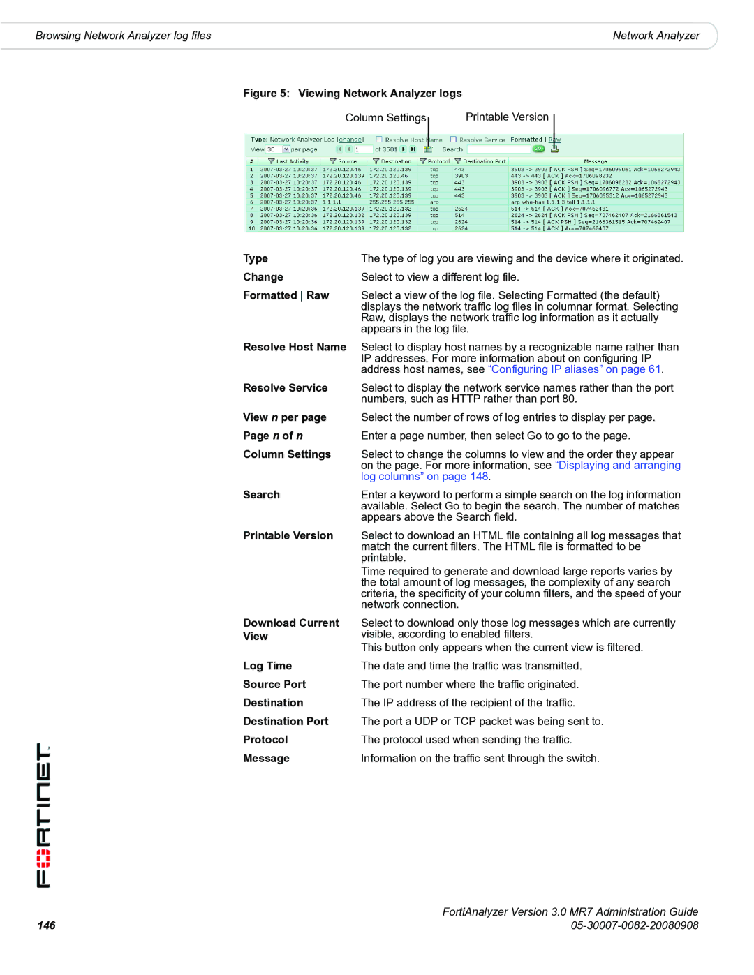 Fortinet 3.0 MR7 Resolve Service View n per page Page n of n Column Settings, Printable Version Download Current View 