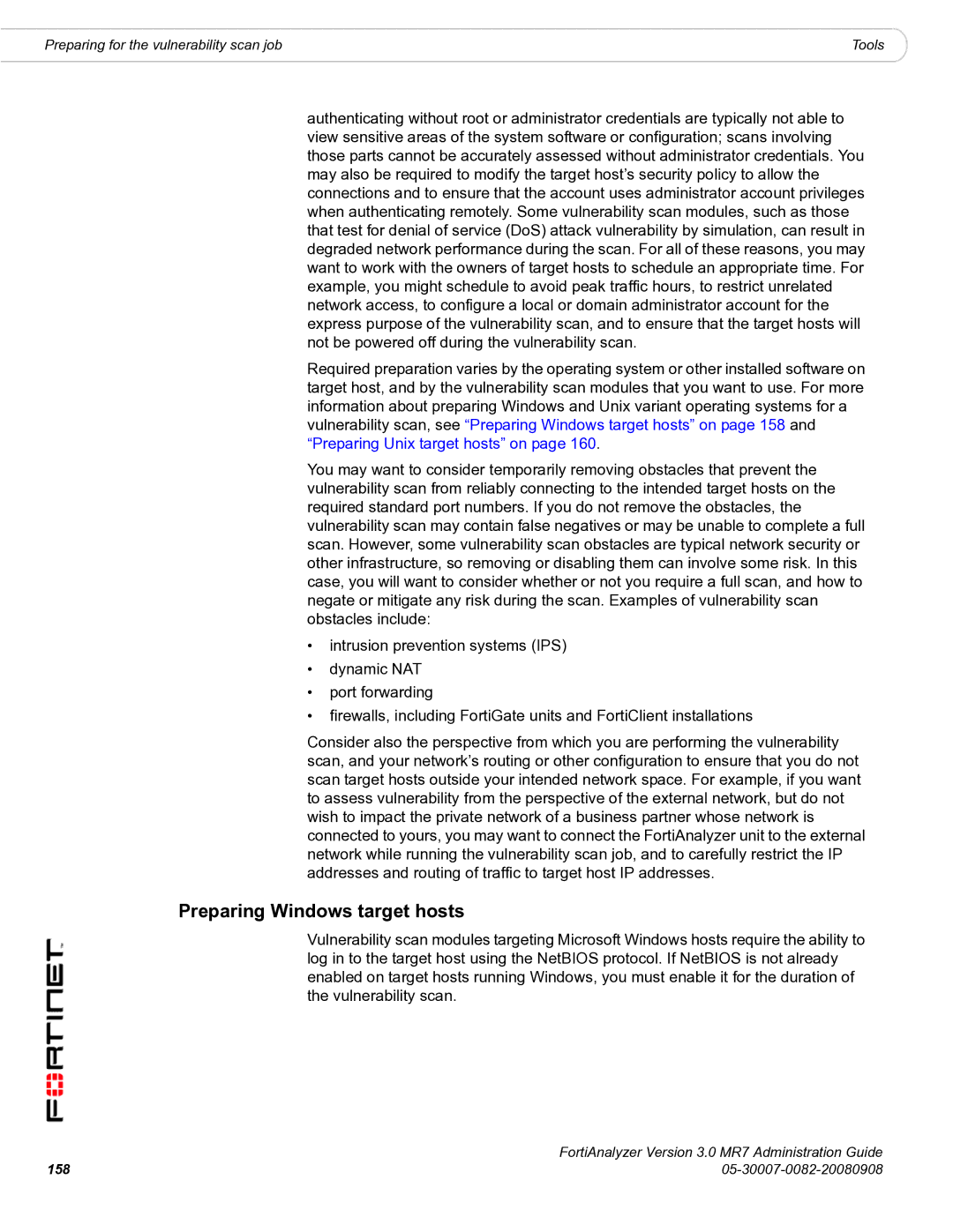 Fortinet 3.0 MR7 manual Preparing Windows target hosts 