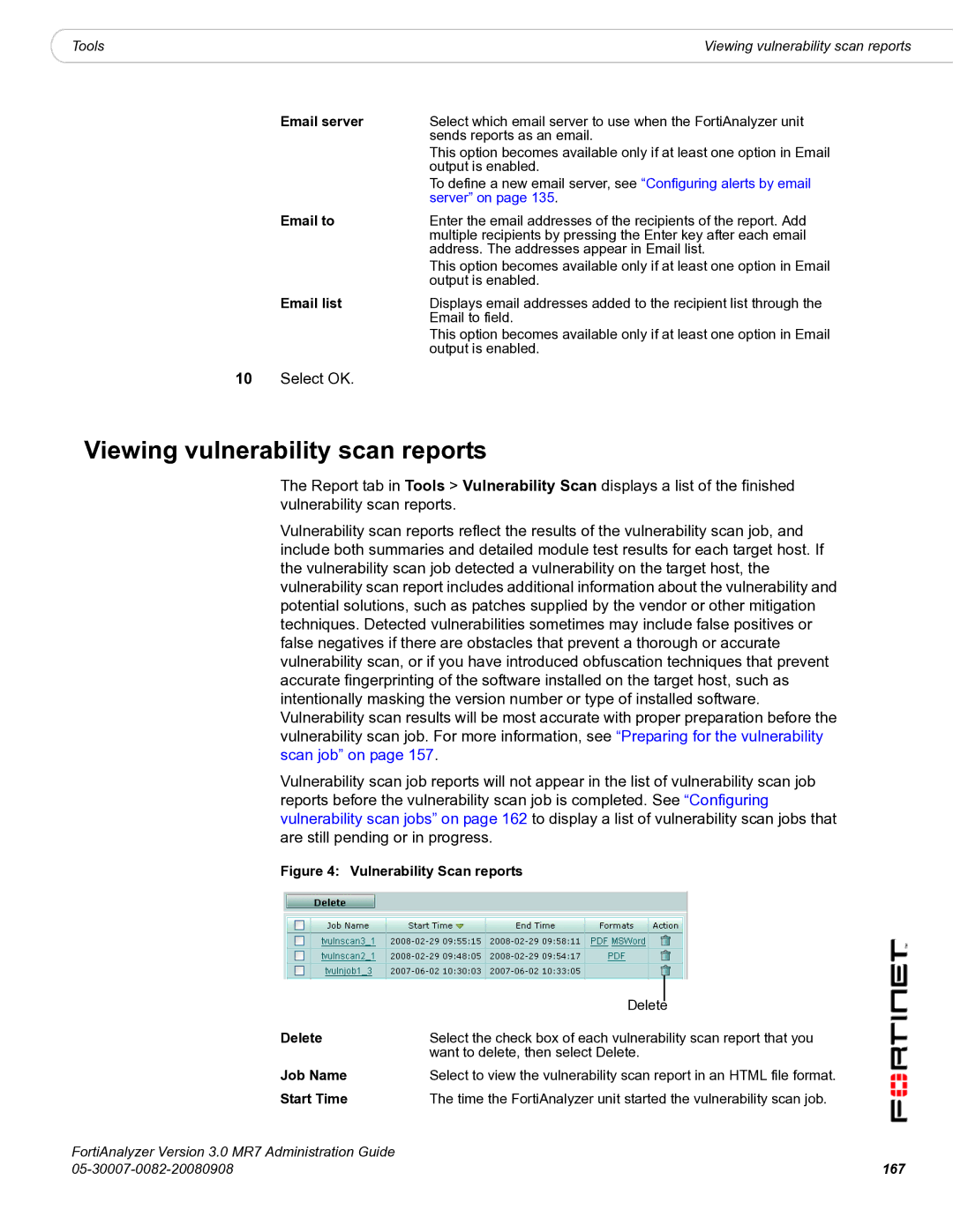 Fortinet 3.0 MR7 manual Viewing vulnerability scan reports, 167 