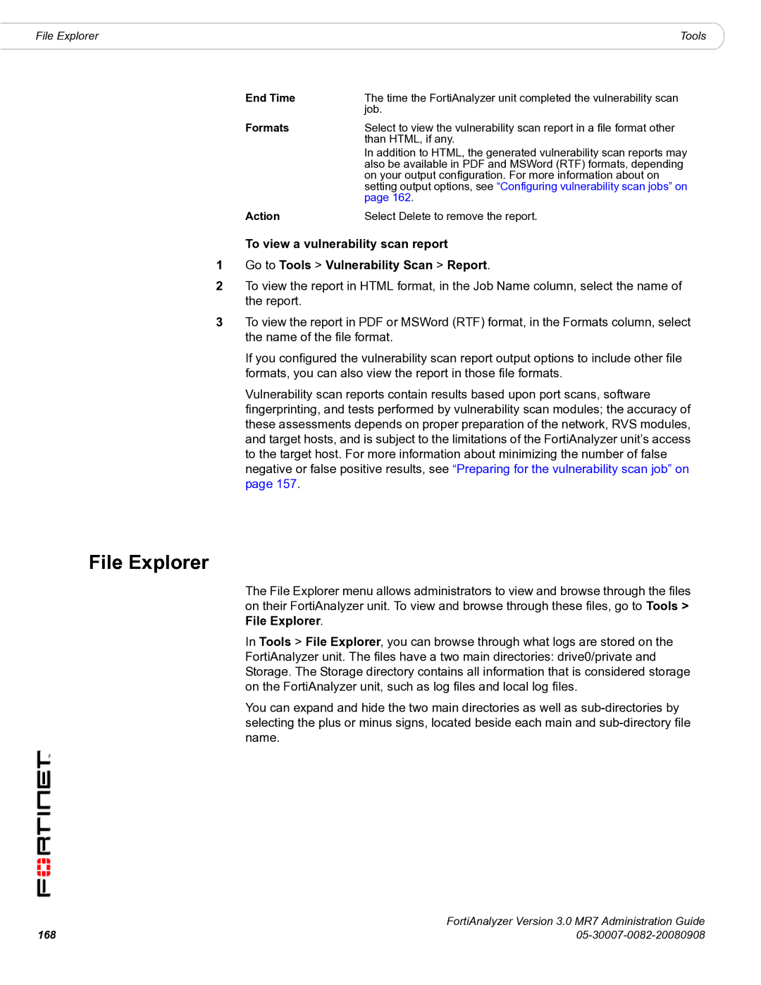 Fortinet 3.0 MR7 manual File Explorer, End Time, Formats 