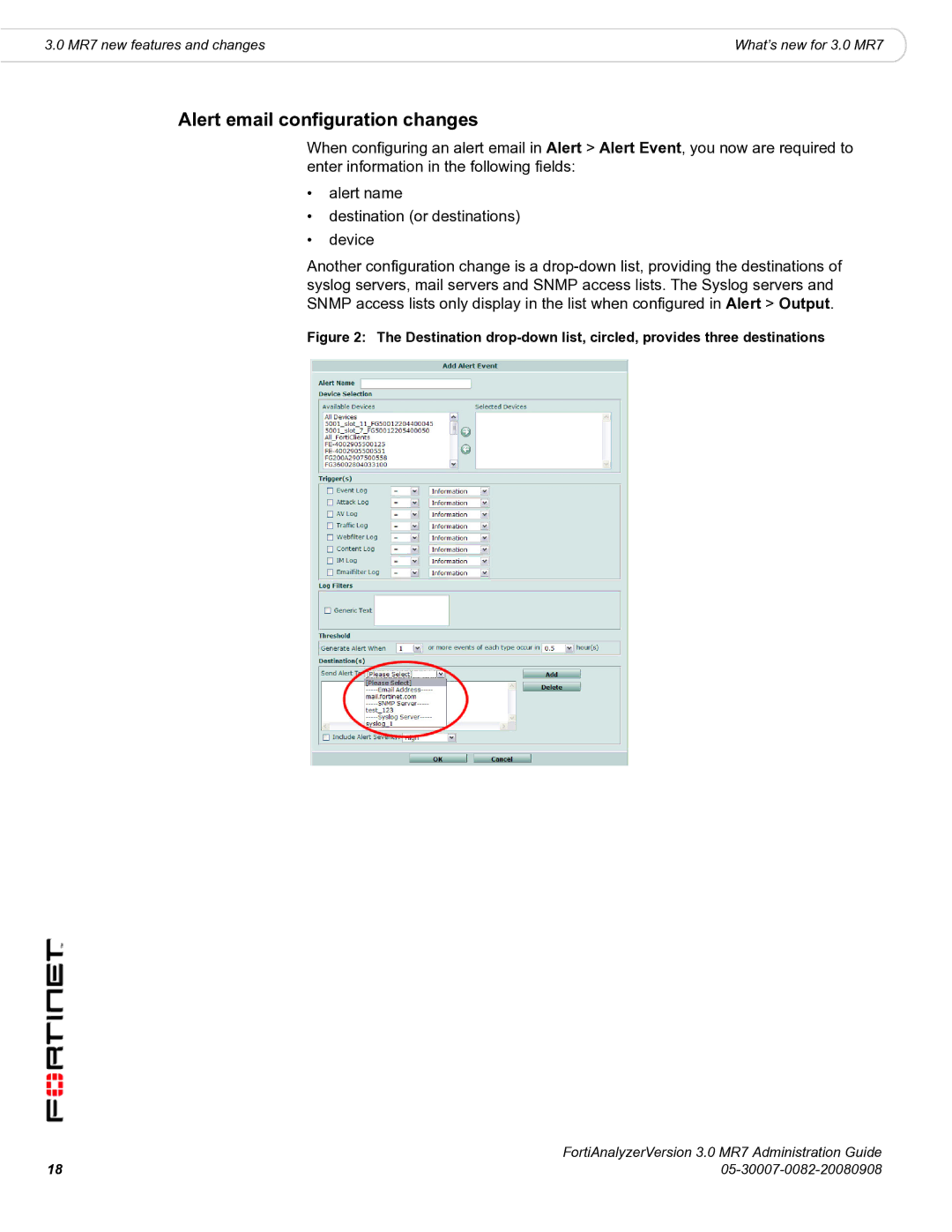 Fortinet 3.0 MR7 manual Alert email configuration changes 