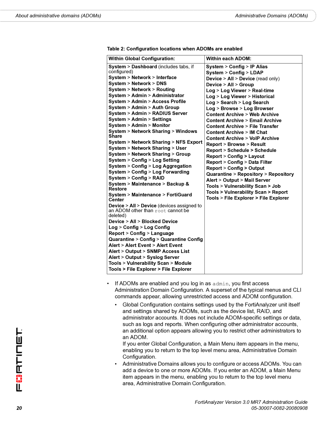 Fortinet 3.0 MR7 manual About administrative domains ADOMs 