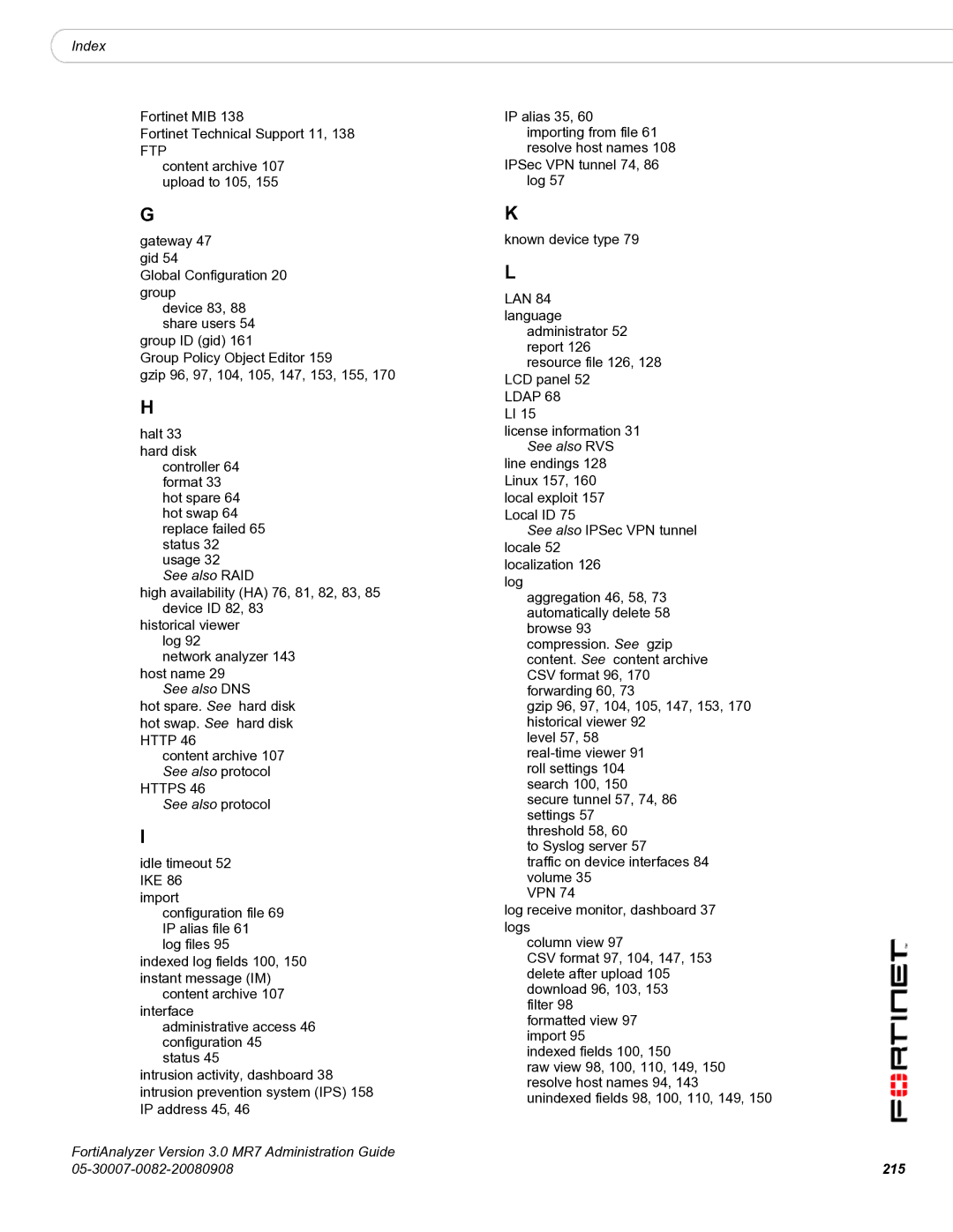 Fortinet 3.0 MR7 manual Ftp, 215 