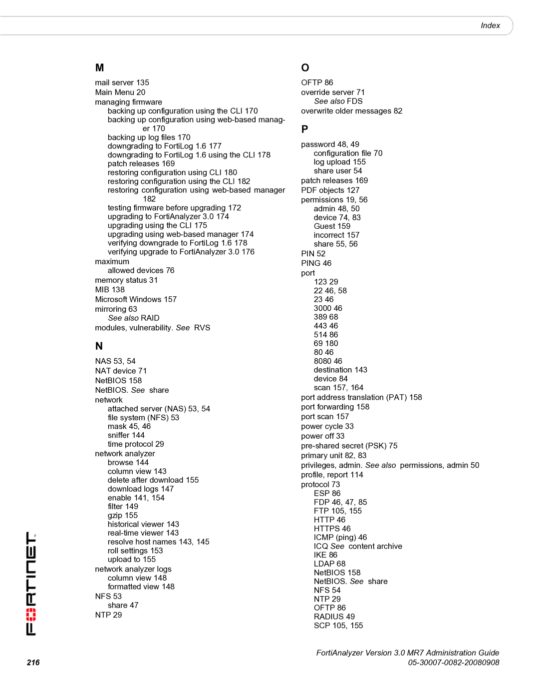 Fortinet 3.0 MR7 manual Mail server 135 Main Menu 20 managing firmware 