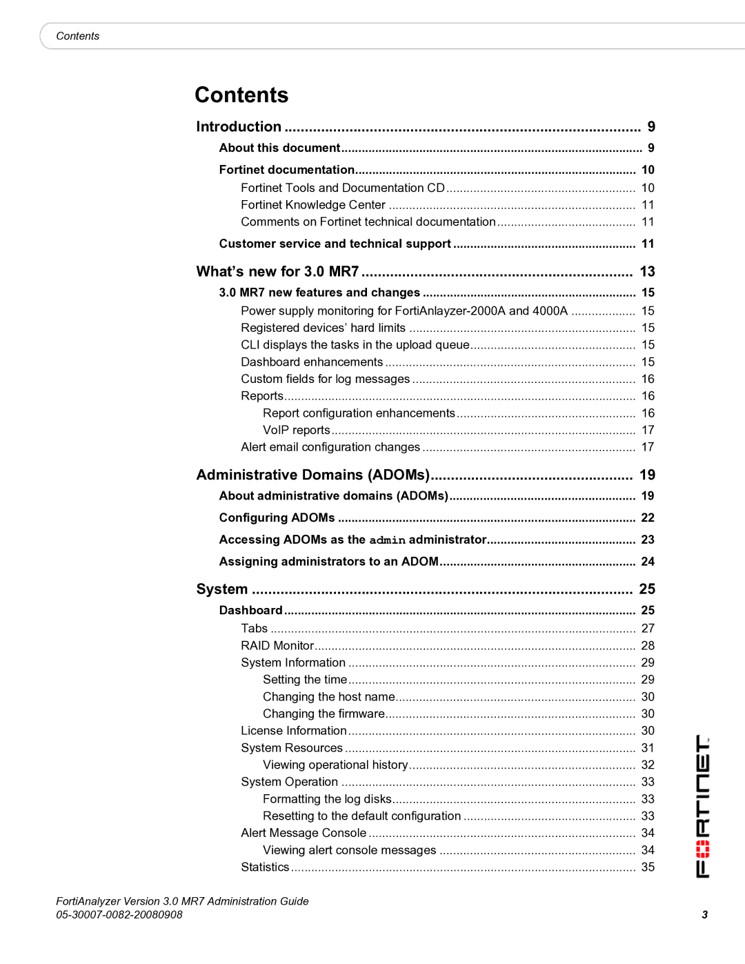 Fortinet 3.0 MR7 manual Contents 