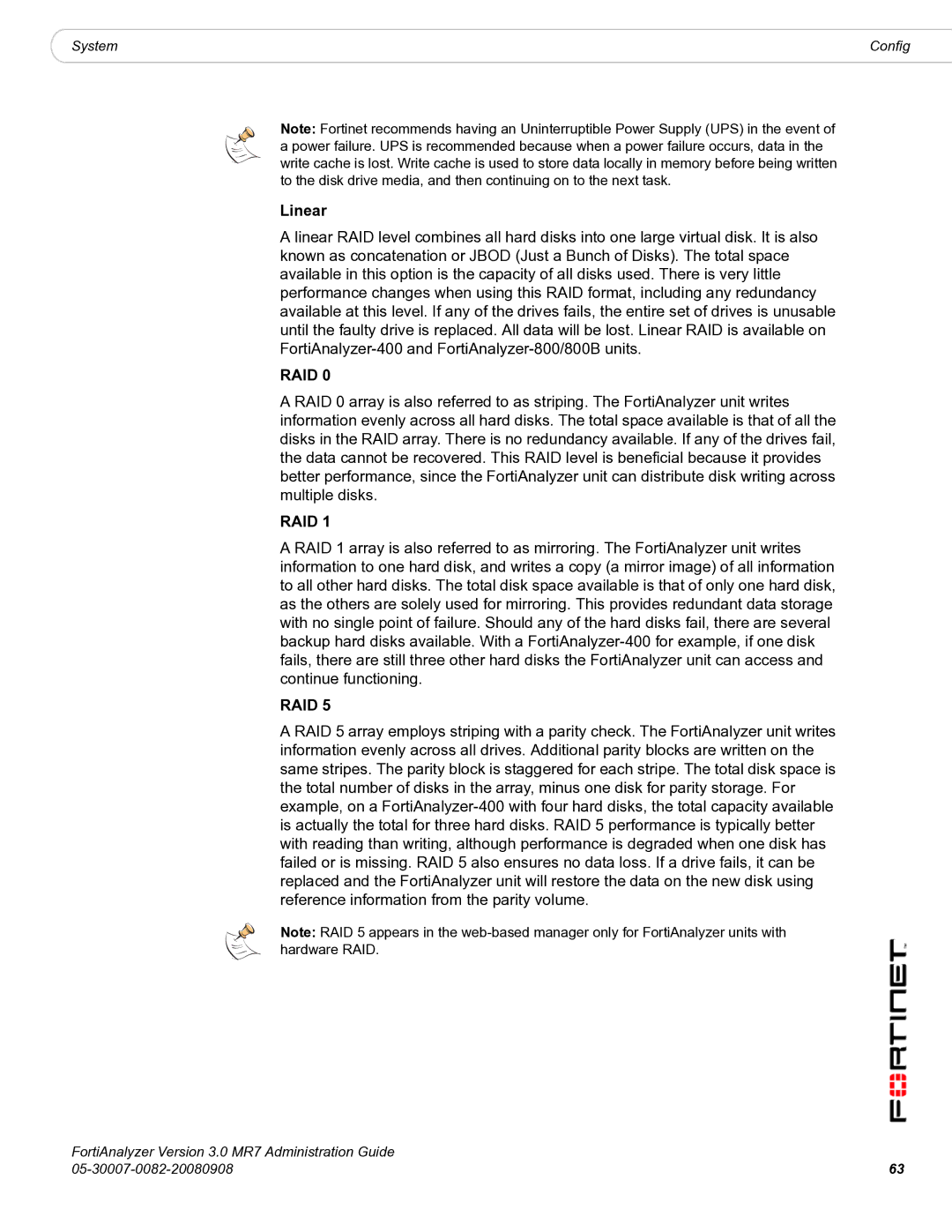 Fortinet 3.0 MR7 manual Linear, Raid 