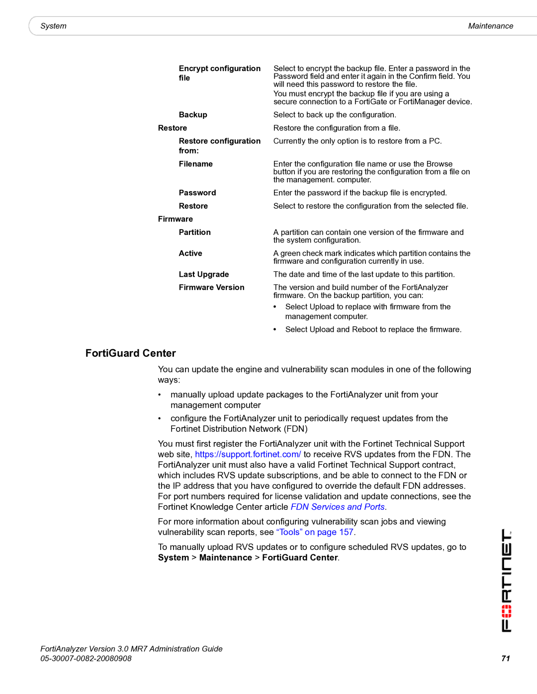 Fortinet 3.0 MR7 manual FortiGuard Center 