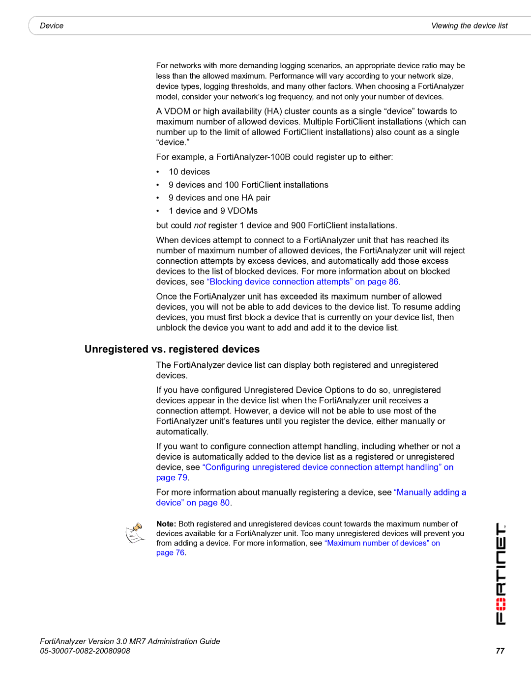 Fortinet 3.0 MR7 manual Unregistered vs. registered devices 