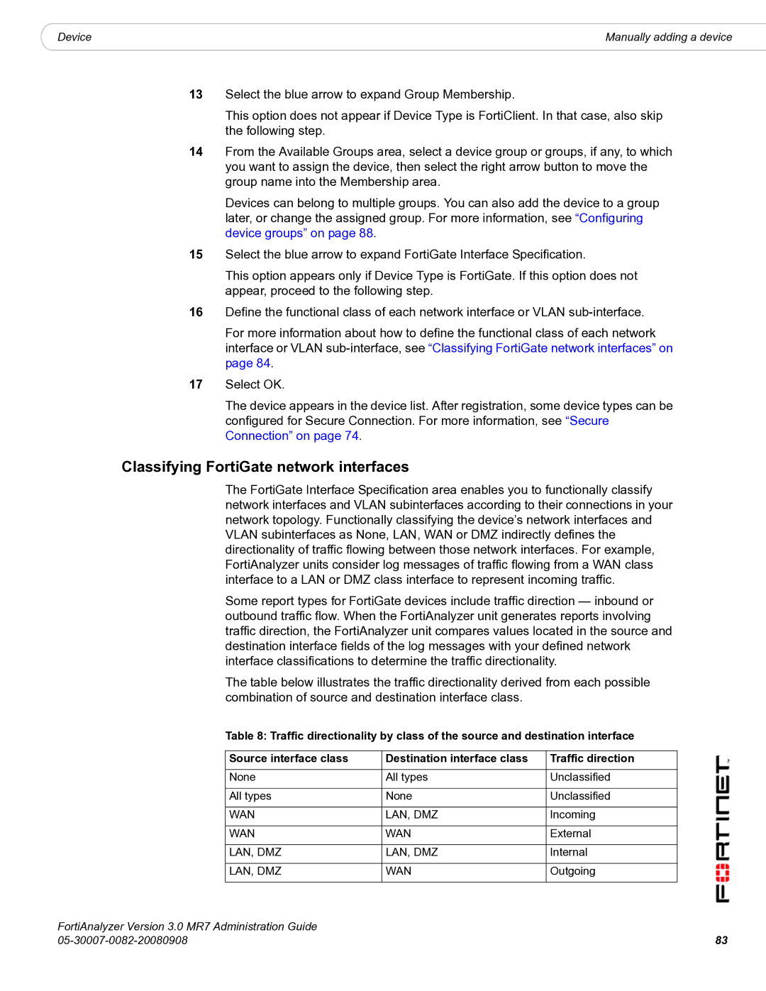 Fortinet 3.0 MR7 manual Classifying FortiGate network interfaces 