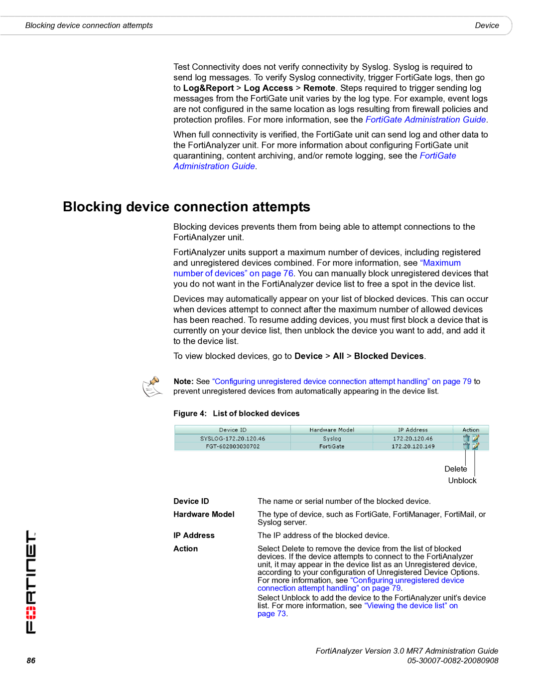 Fortinet 3.0 MR7 manual Blocking device connection attempts, Hardware Model 