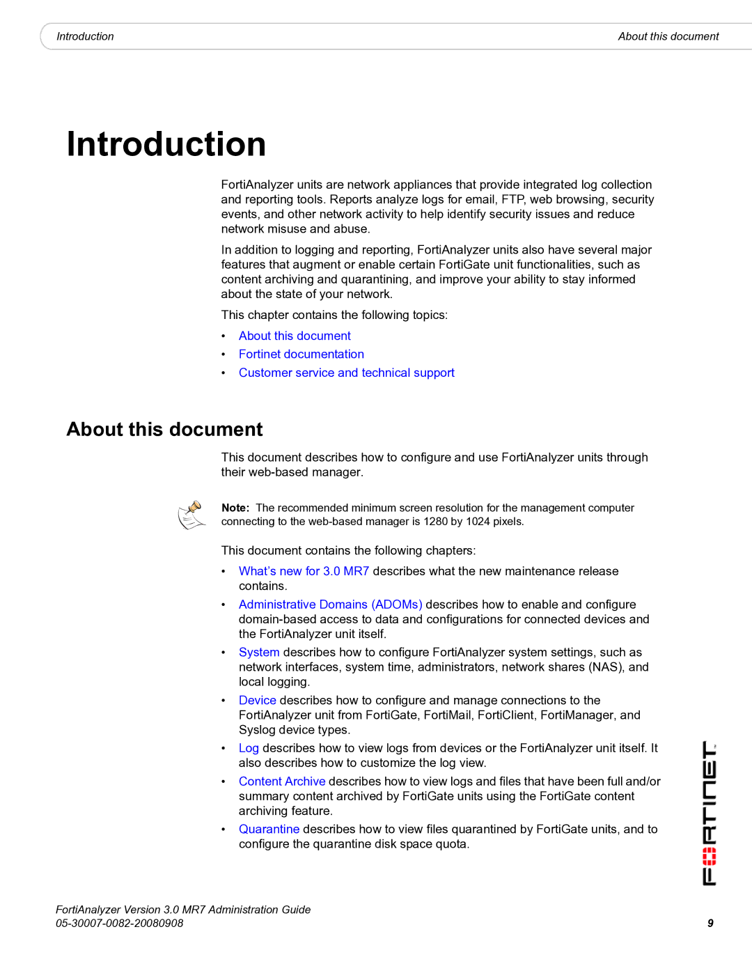 Fortinet 3.0 MR7 manual Introduction, About this document 