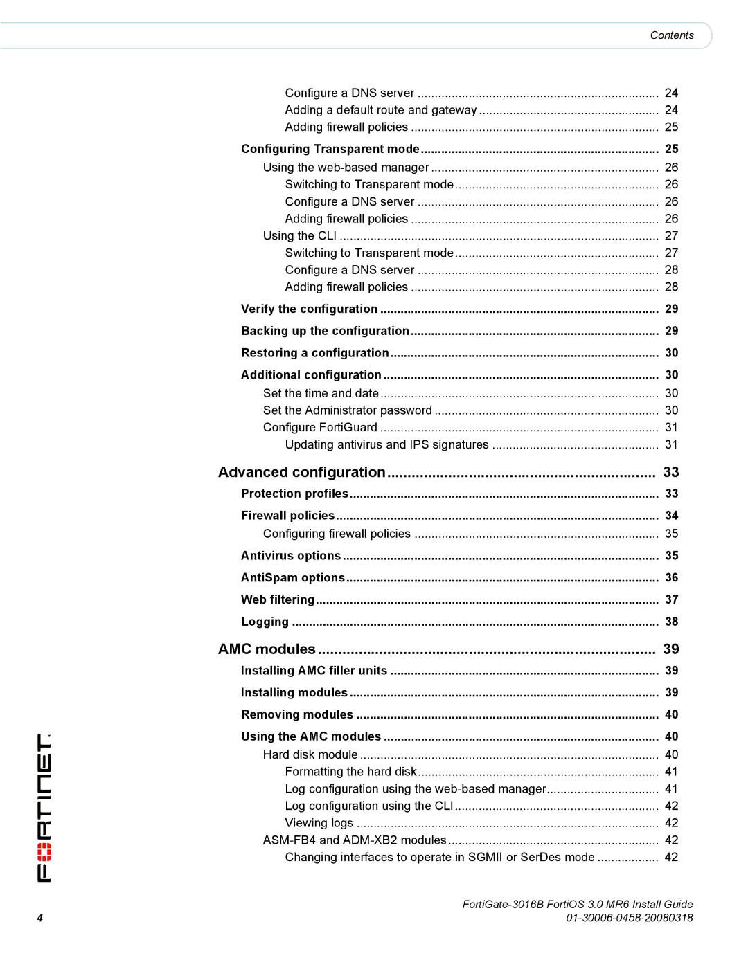 Fortinet 3016B manual Advanced configuration, AMC modules 