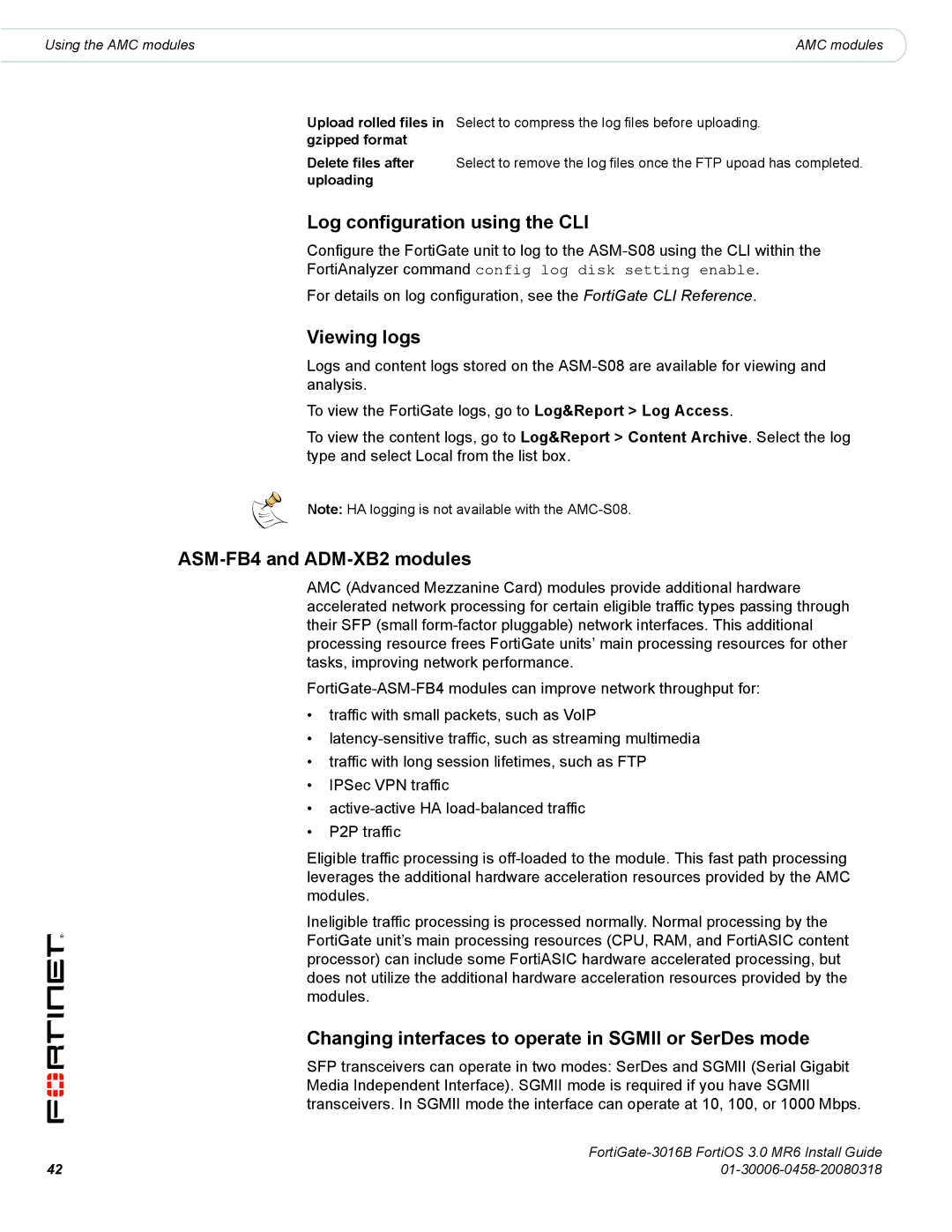 Fortinet 3016B manual Log configuration using the CLI, Viewing logs, ASM-FB4 and ADM-XB2 modules 