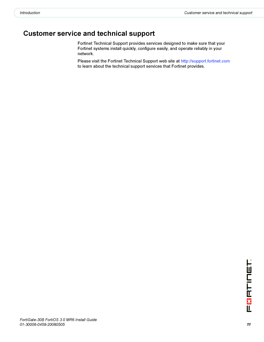 Fortinet 30B manual Customer service and technical support 