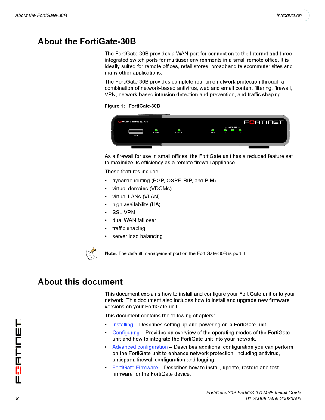 Fortinet manual About the FortiGate-30B, About this document 