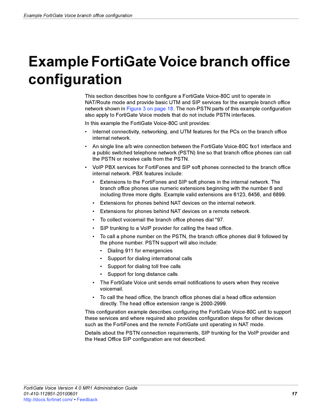 Fortinet 4.0 MR1 manual Example FortiGate Voice branch office configuration 