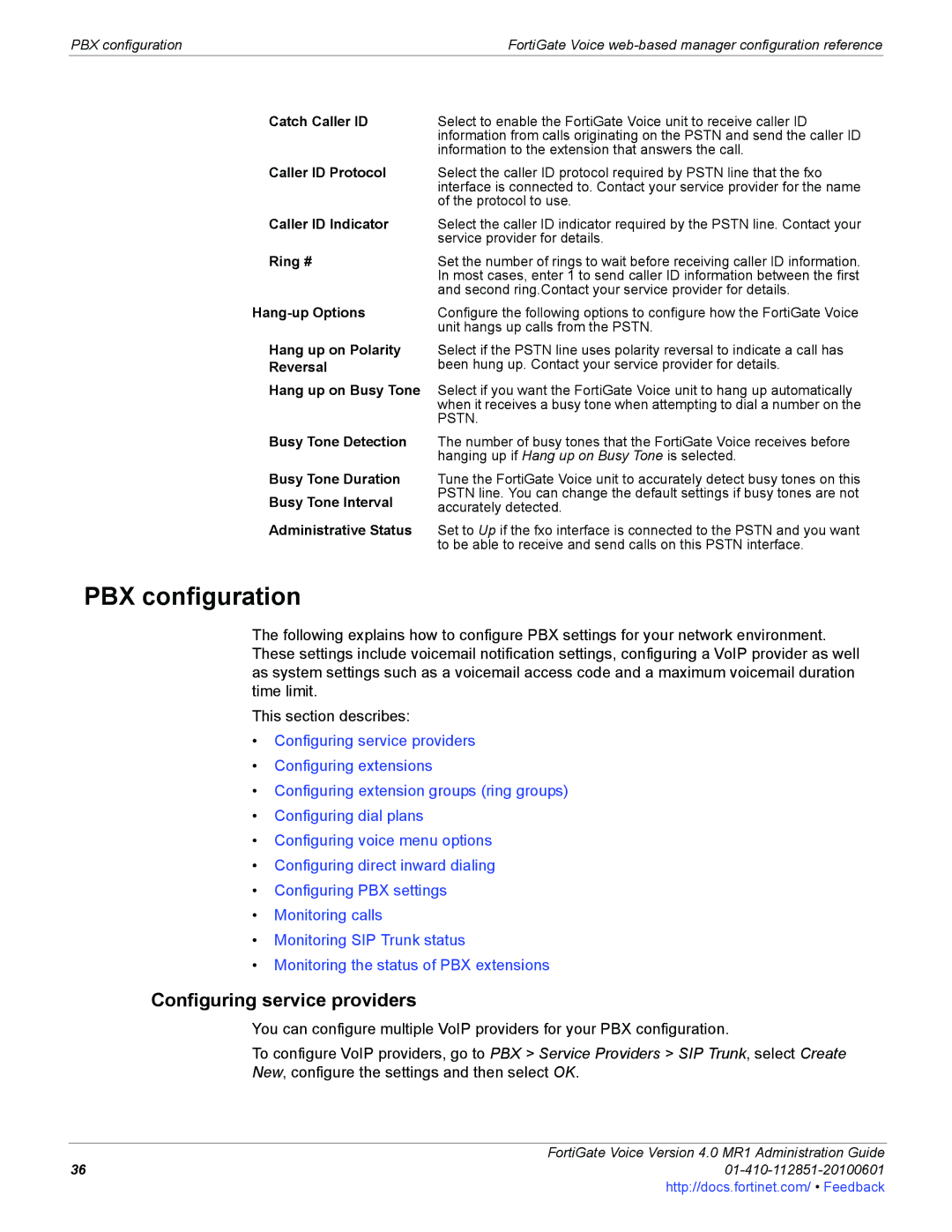 Fortinet 4.0 MR1 manual PBX configuration, Configuring service providers 