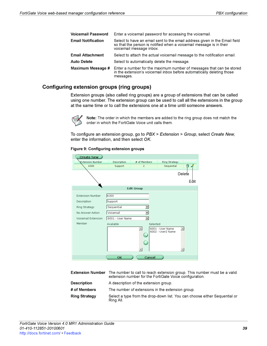 Fortinet 4.0 MR1 manual Configuring extension groups ring groups 