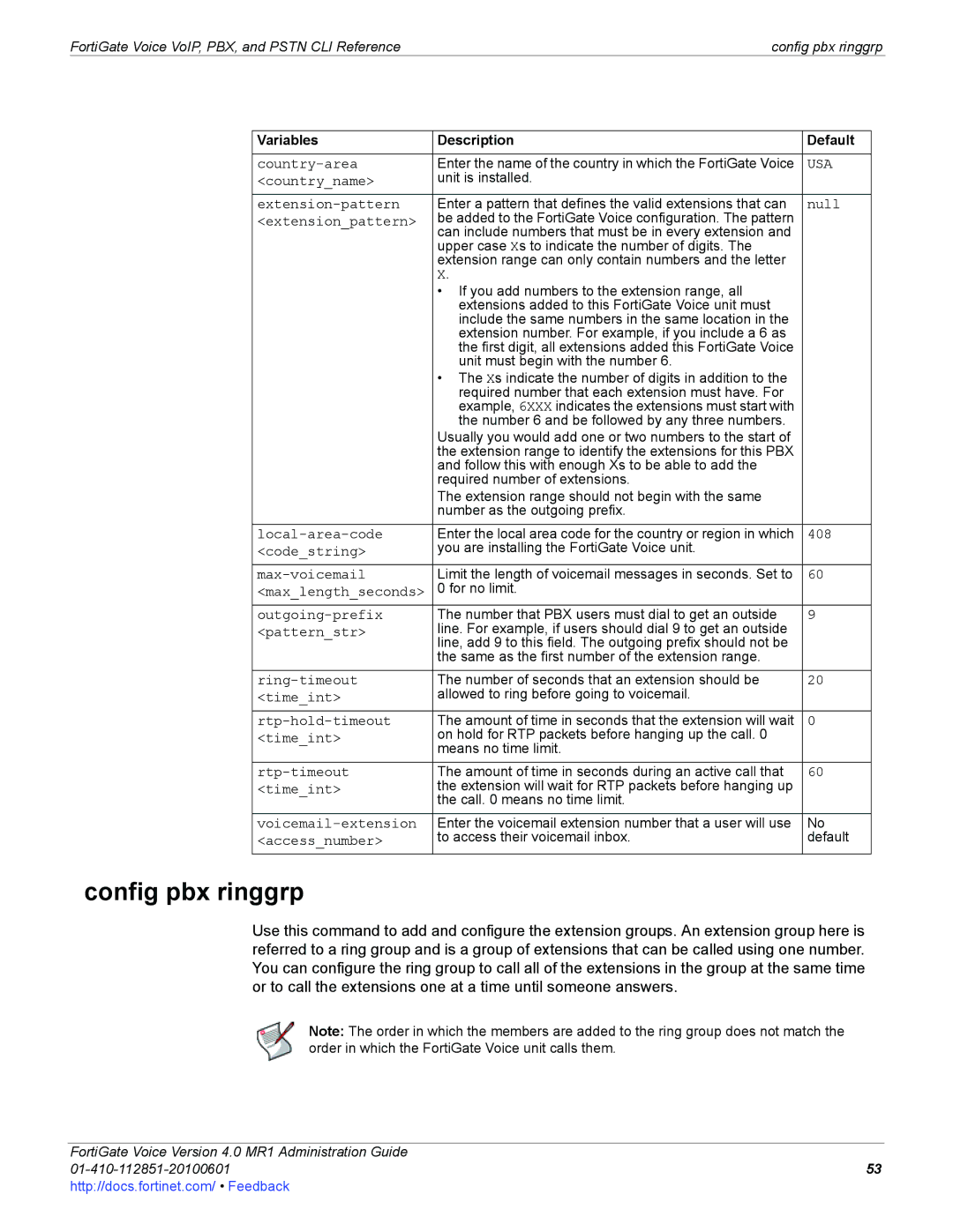 Fortinet 4.0 MR1 manual Config pbx ringgrp 