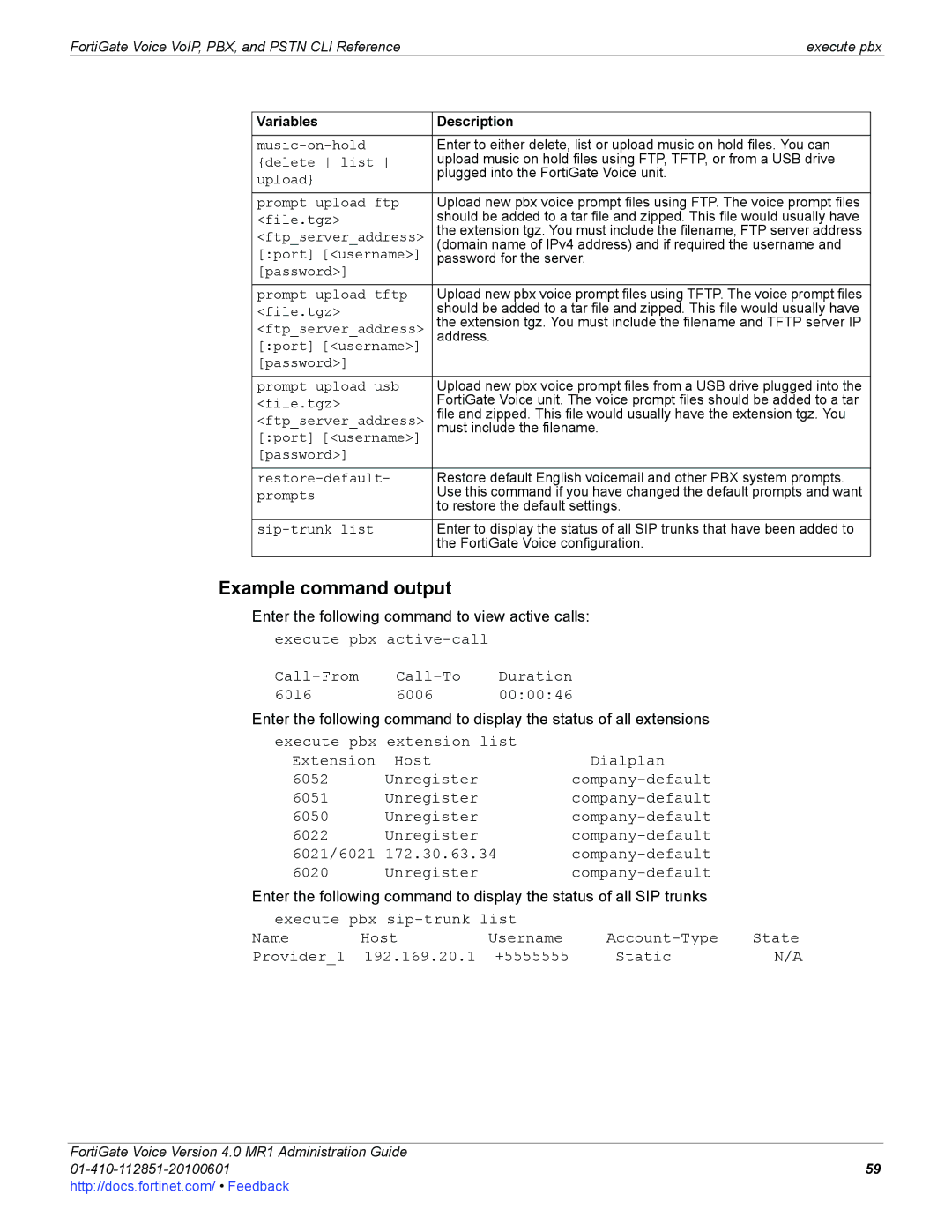 Fortinet 4.0 MR1 manual Example command output 