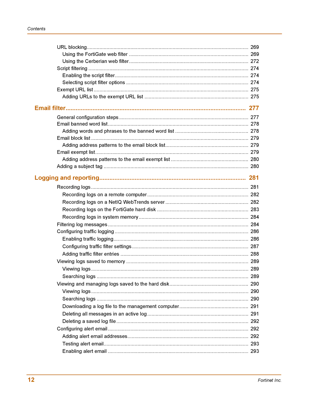 Fortinet 400 manual Email filter 277 