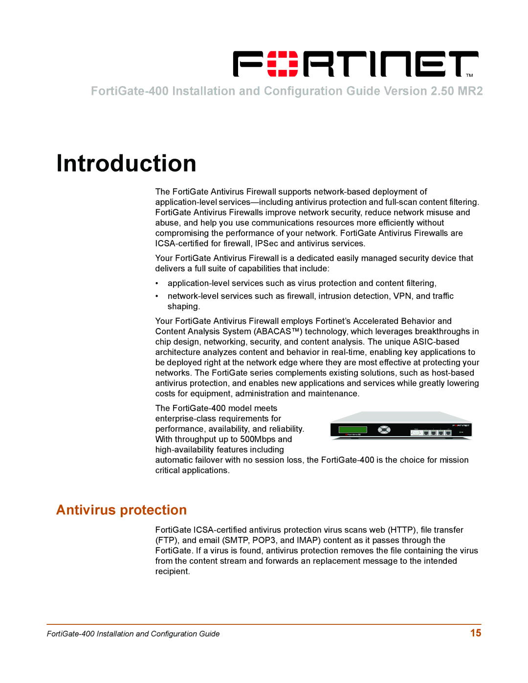 Fortinet 400 manual Introduction, Antivirus protection 