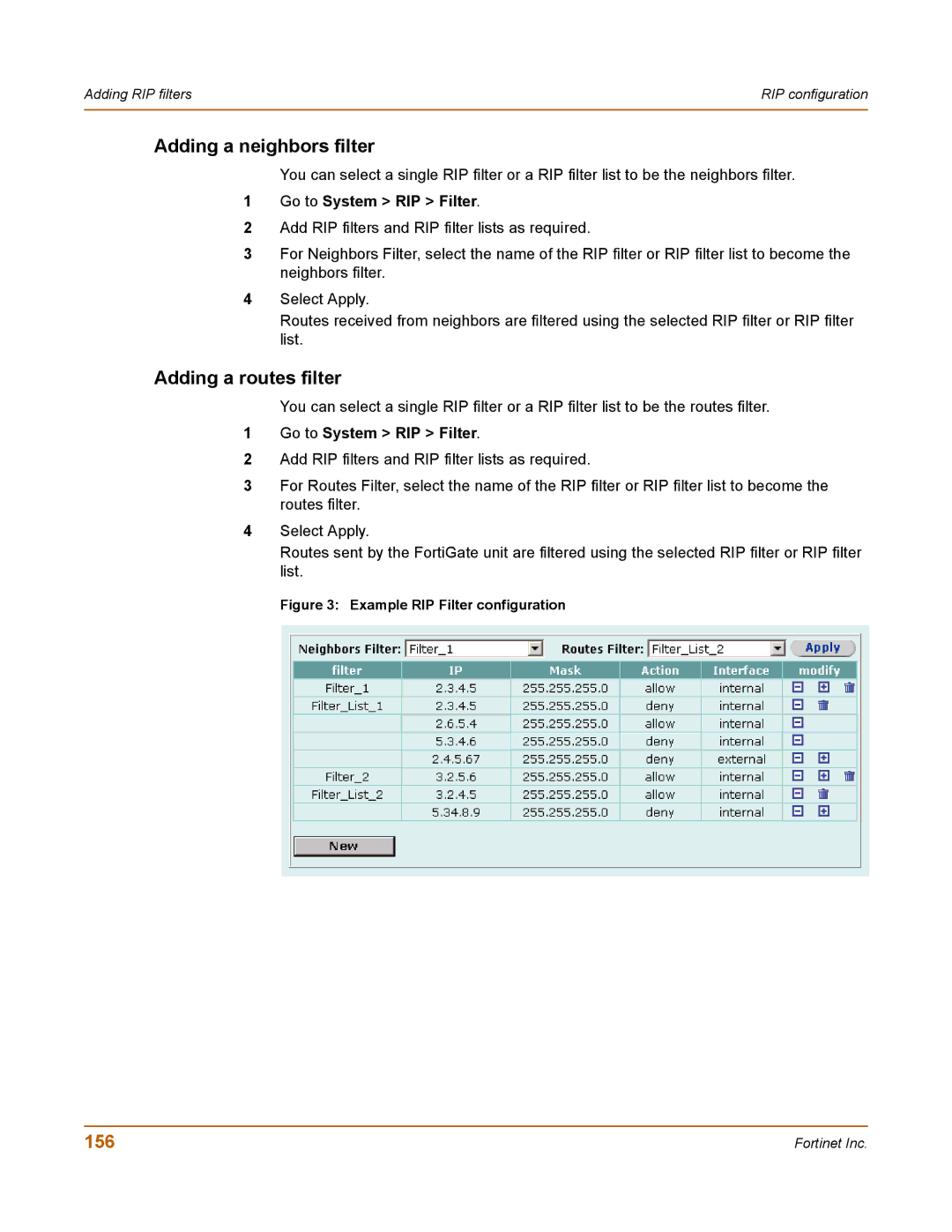 Fortinet 400 manual Adding a neighbors filter, Adding a routes filter, 156 