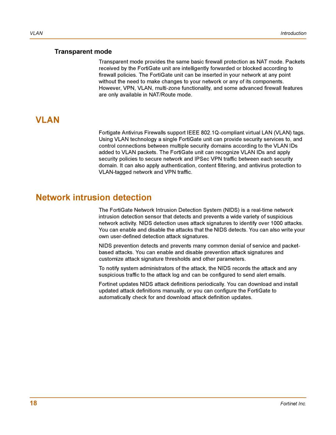 Fortinet 400 manual Network intrusion detection, Transparent mode 