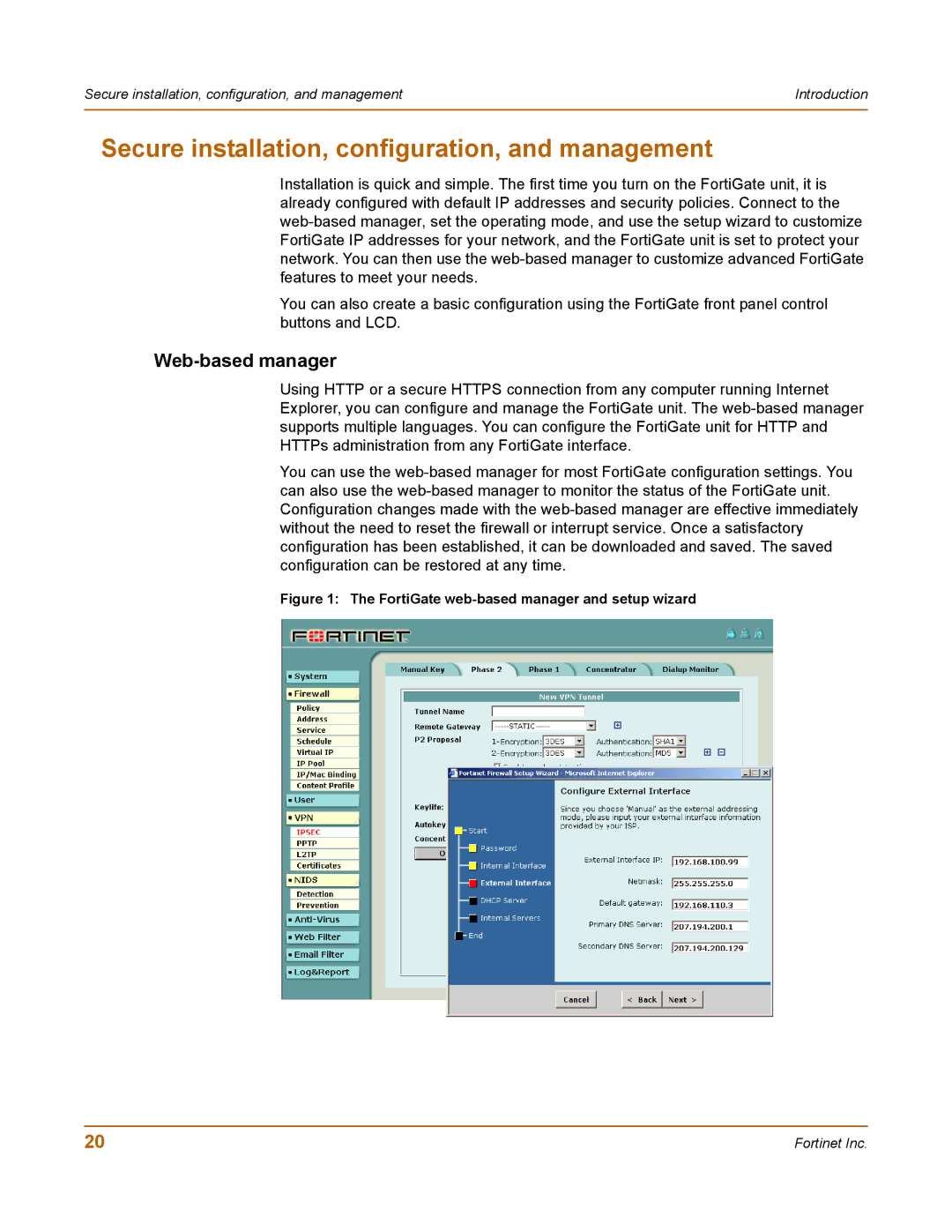 Fortinet 400 manual Secure installation, configuration, and management, Web-based manager 