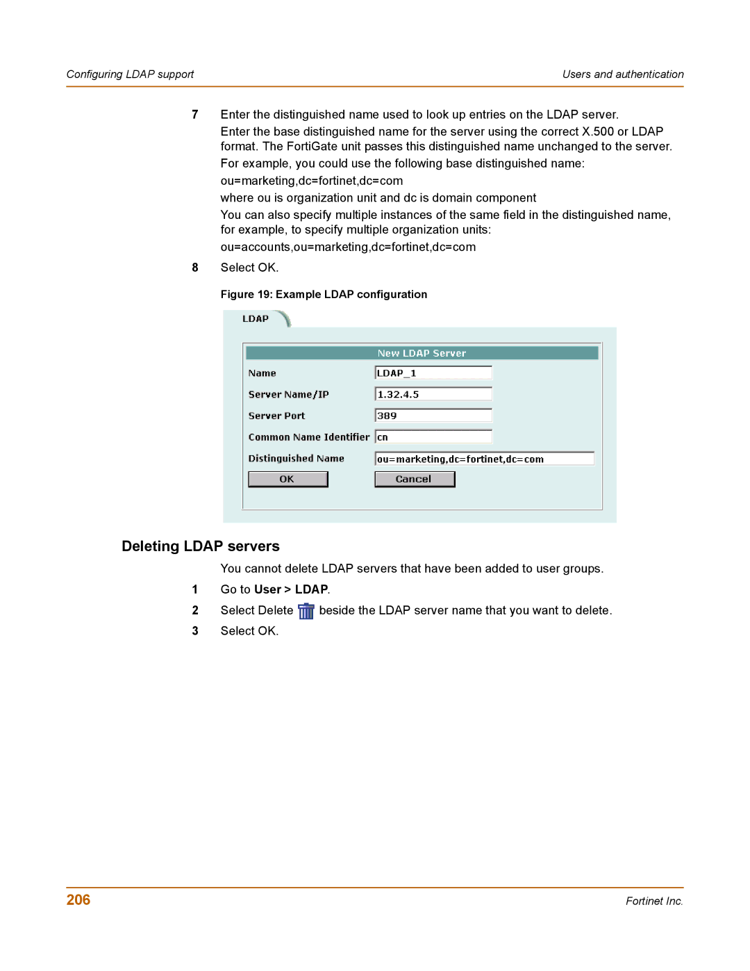 Fortinet 400 manual Deleting Ldap servers, 206 