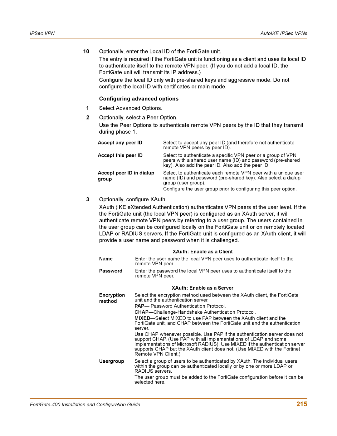 Fortinet 400 manual 215, Configuring advanced options 