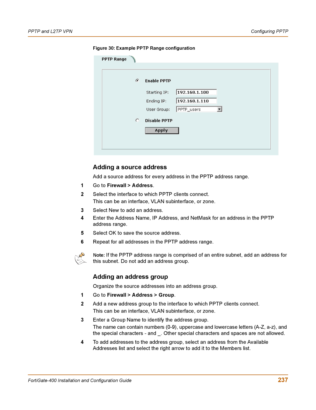 Fortinet 400 manual Adding an address group, 237 