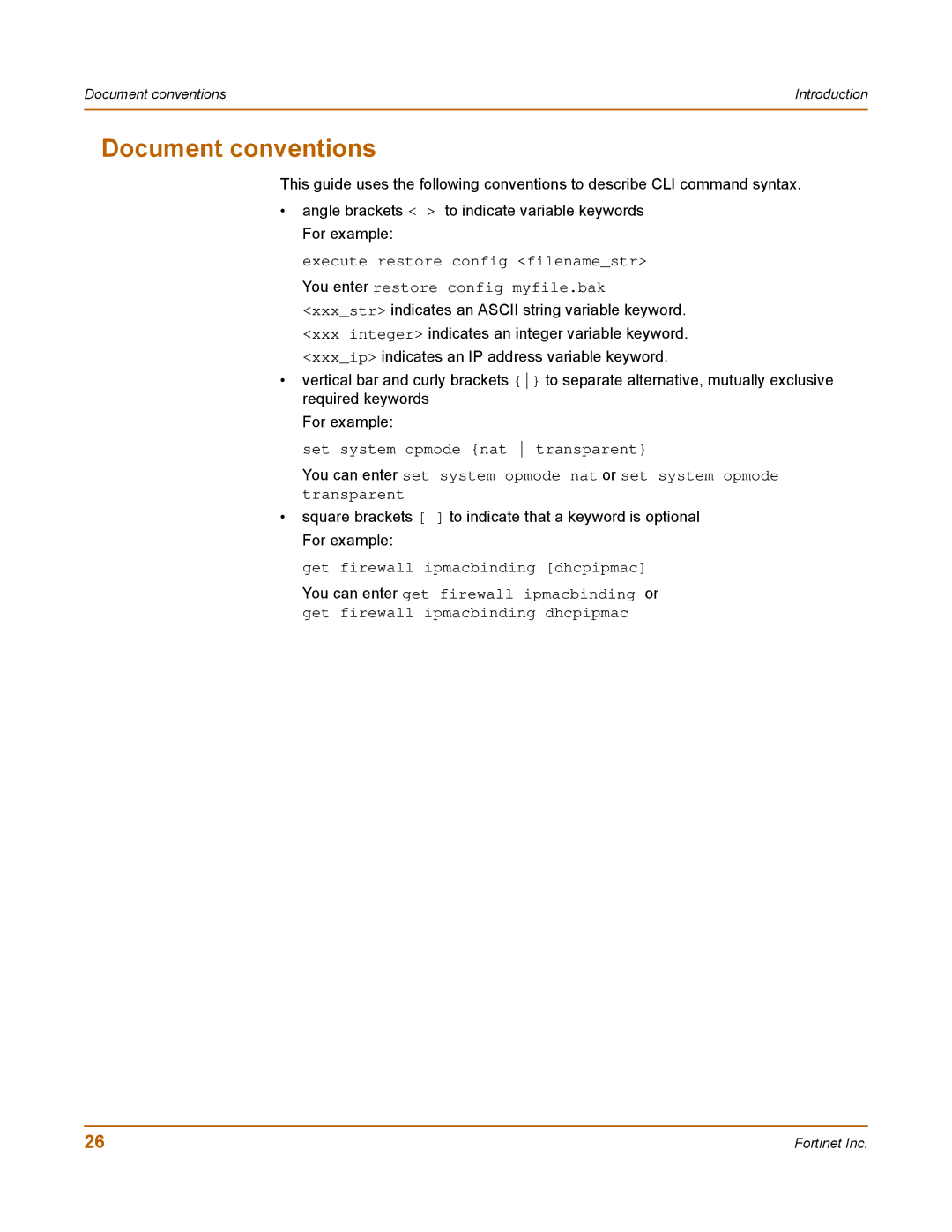 Fortinet 400 manual Document conventions 