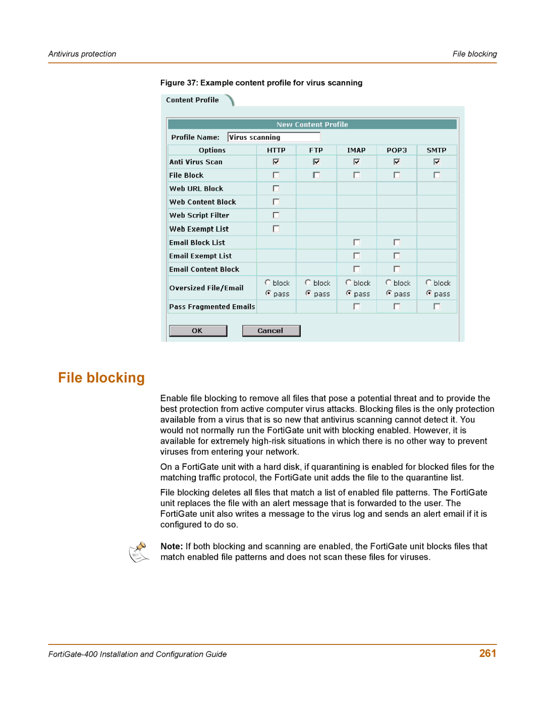 Fortinet 400 manual File blocking, 261 