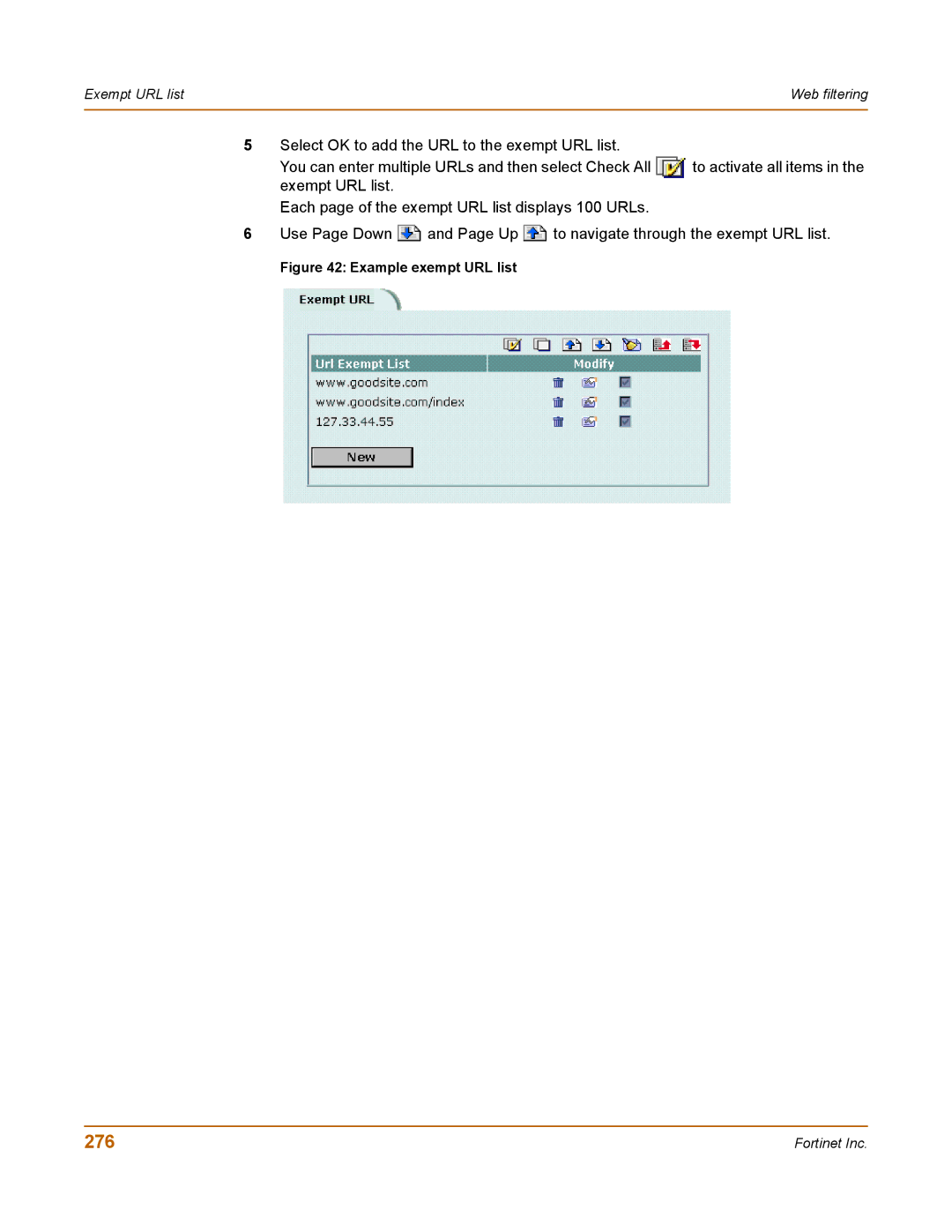 Fortinet 400 manual 276, Example exempt URL list 